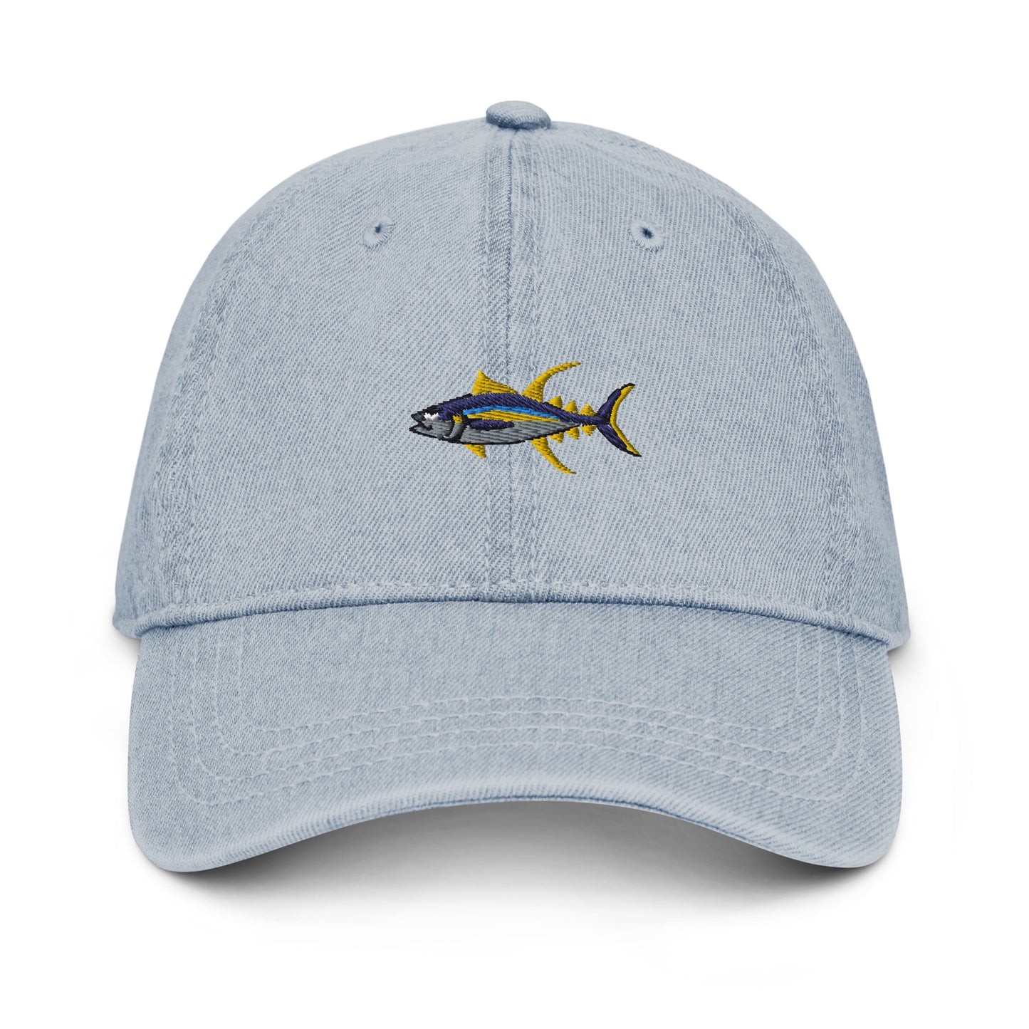 L.L. Bean Fishing Hat Boys Large Blue Cotton Topstitch Yellow Fish